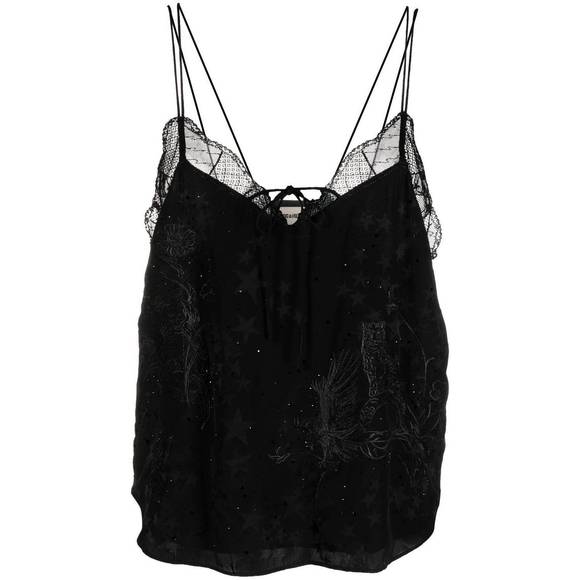 NEW ZADIG & VOLTAIRE capela jacquard stars strass camisole in noir - Picture 3 of 3
